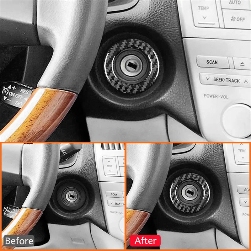 Carbon Fiber Car Engine Ignition Switch Key Lock Panel Frame Ring Trim Cover Decoration Sticker For LEXUS RX300 RX350 2004-2009