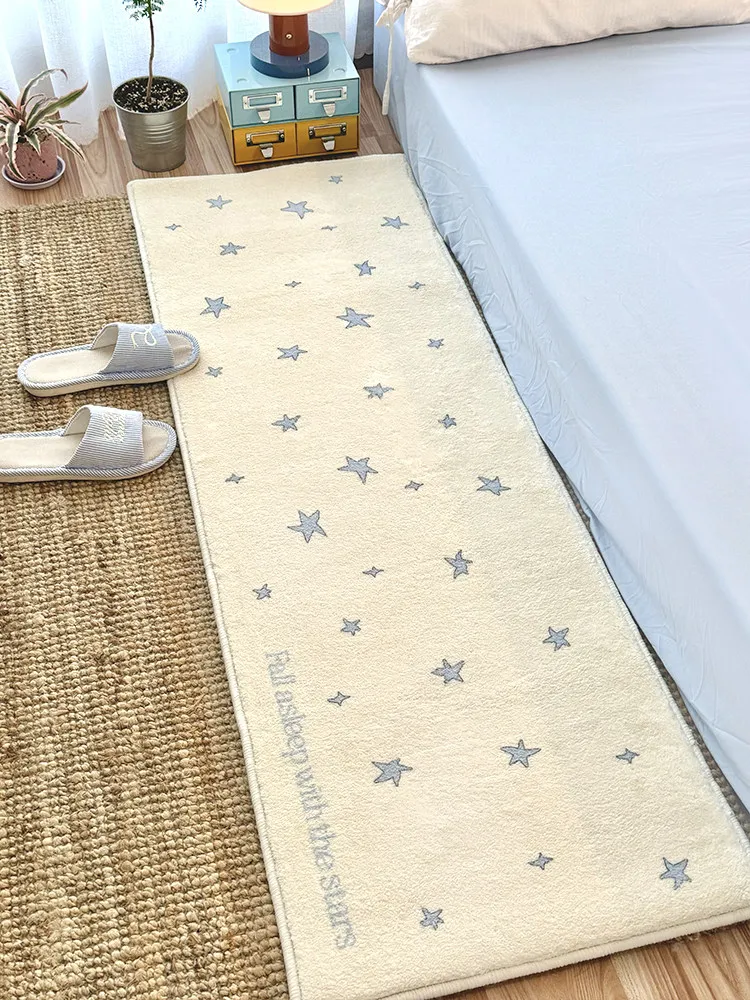 INS Style Star Pattern Bedside Rug Faux Cashmere Soft Bedroom Carpet Fluffy Area Rug Aesthetic Home Decor Living Room Floor Mat