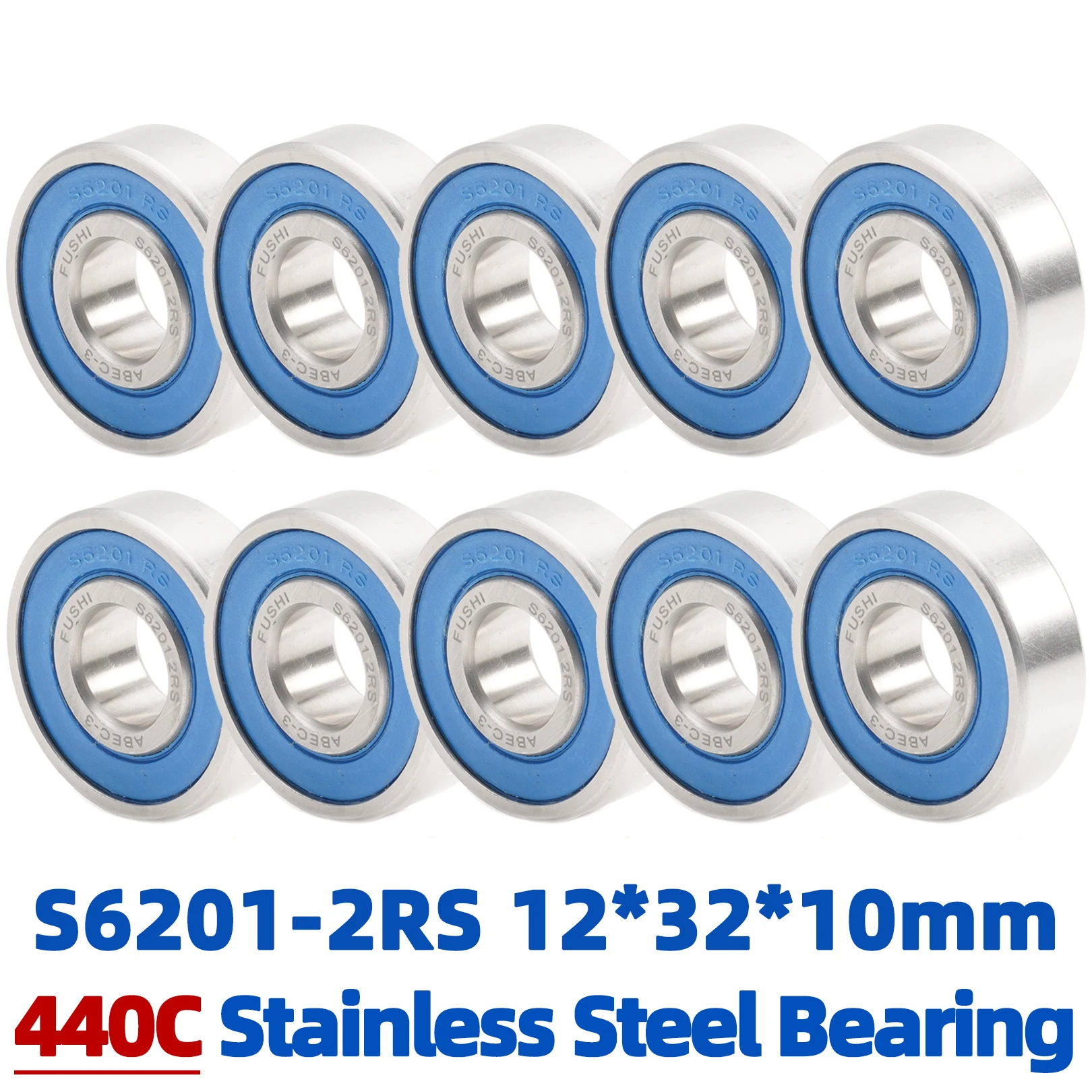 S6201RS Bearing 12*32*10 mm ( 10 PCS ) ABEC-3 440C Stainless Steel S 6201RS Ball Bearings 6201 Stainless Steel Ball Bearing