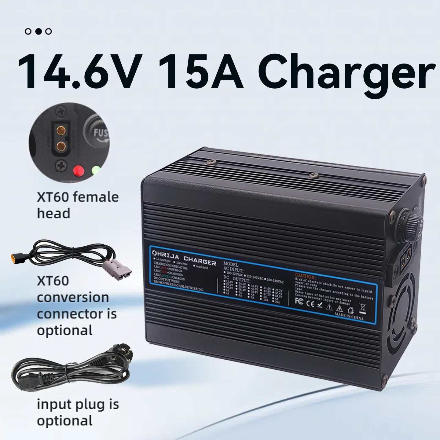 

14.6V 15A charger quick aluminum shell suitable for 4string 12.8V LiFePO4 Battery Charger detachable connector plug is optional