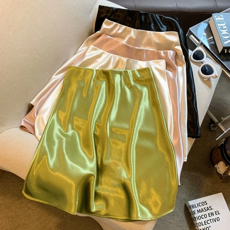 2026 Women's Summer New Satin Fishtail Skirt with a drooping sensation and hip hugging A-line skirt