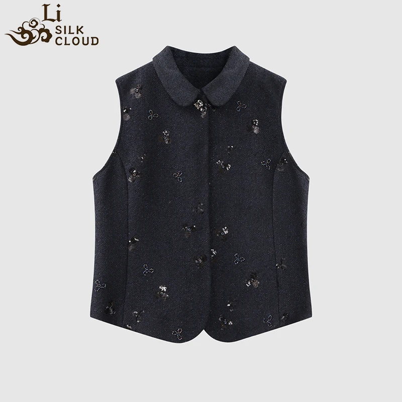 LI SILK CLOUD xiangyunsha Handmade Traditional Silk Vest- Skin-Friendly Silk Fabric,Comfortable Daily Guangdong Black Pearl