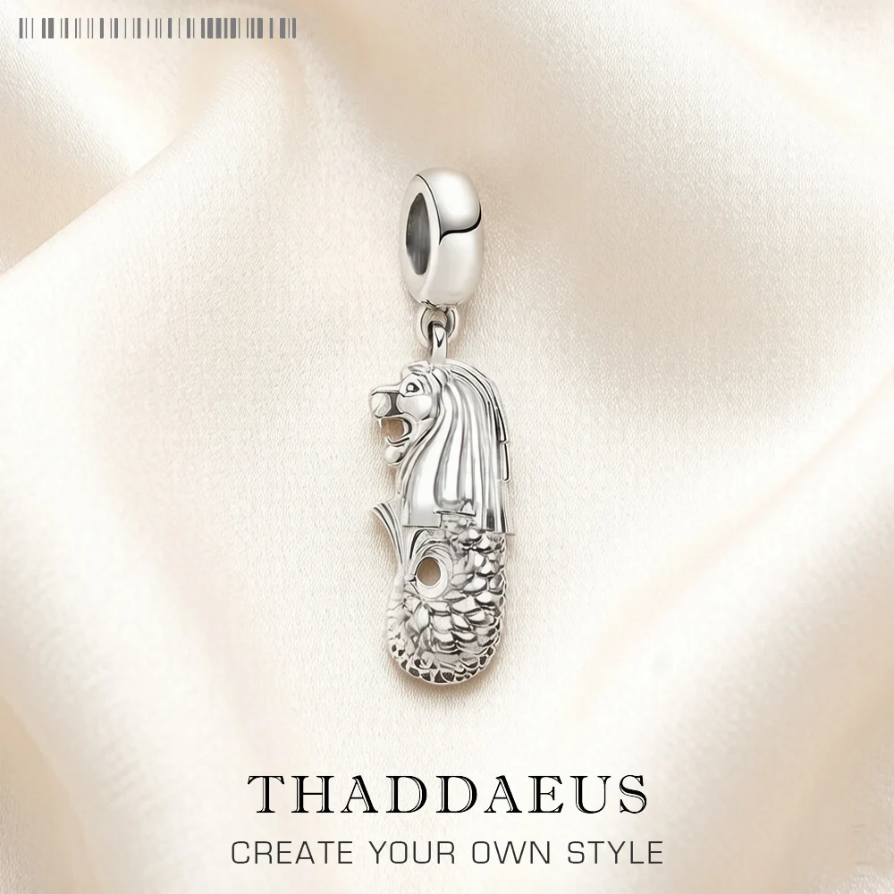 Mermaid & Lion Merlion Dangle Charm 925 Sterling Silver Pure Pendant Women Men Jewelry Gifts