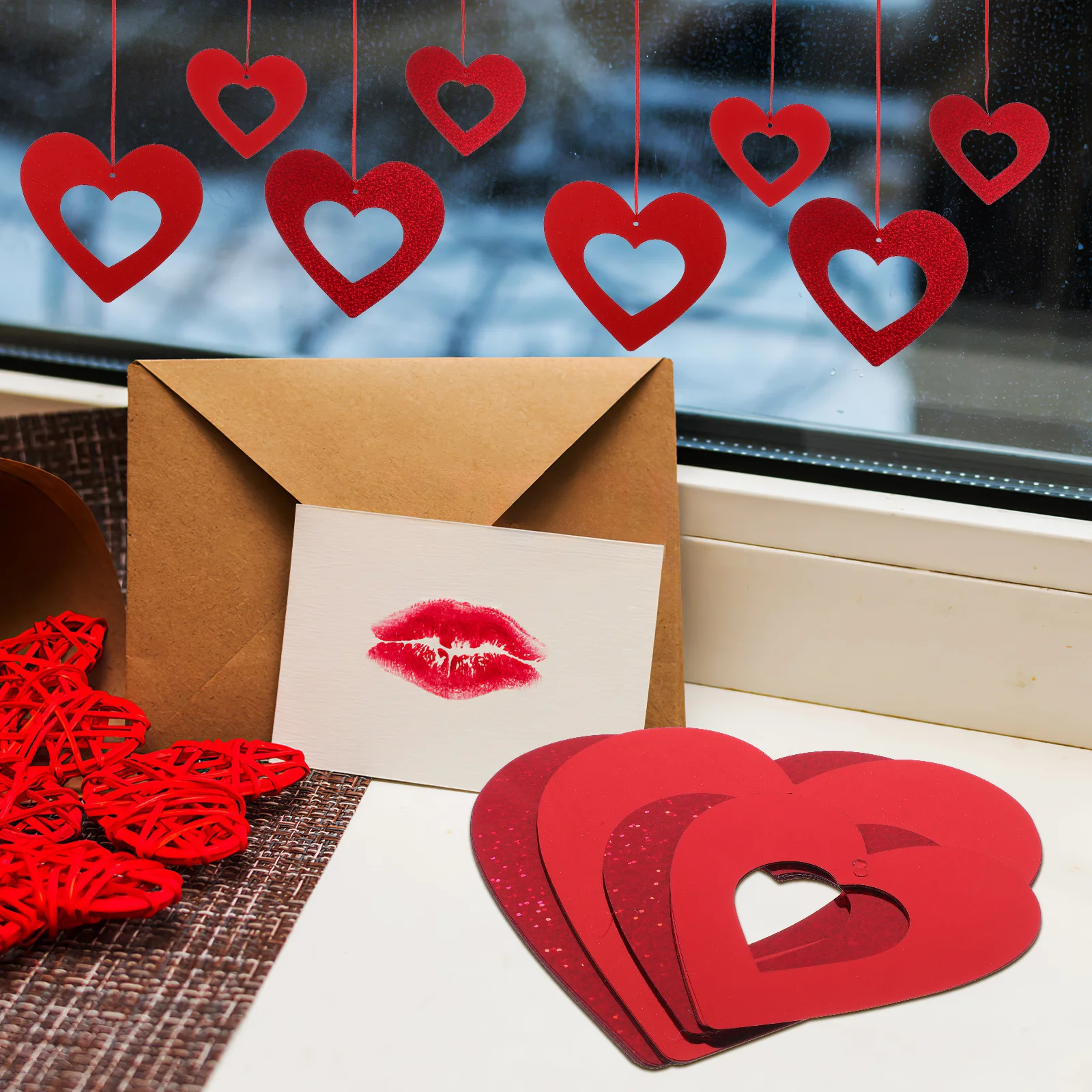 

40 Pcs Heart Decor Romantic Decoration Hanging Hearts Decorations PVC for Tables