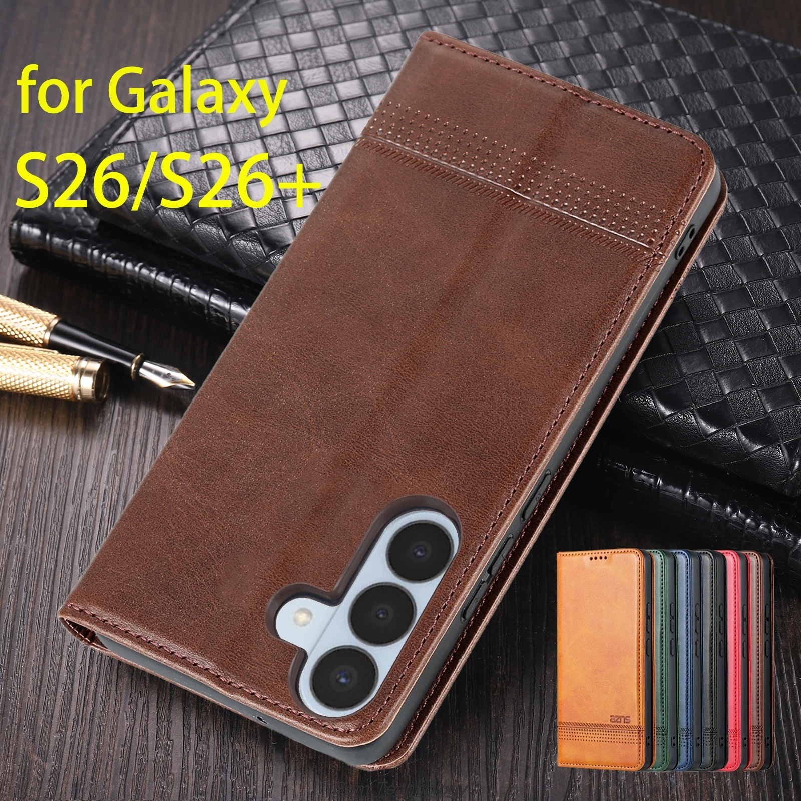 Magnetic Adsorption Leather Fitted Case for Samsung Galaxy S26 6.3" / S26 Plus 6.7" Flip Cover Protective Case Capa Fundas Coque