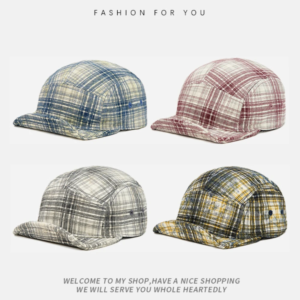 HT5122 Neue Frühling-Sommer Faltbare Baseballkappe für Herren und Damen Karierte Snapback-Kappe mit Rollrand Unisex Weiche Verstellbare Hip-Hop-Kappe – Detail 1