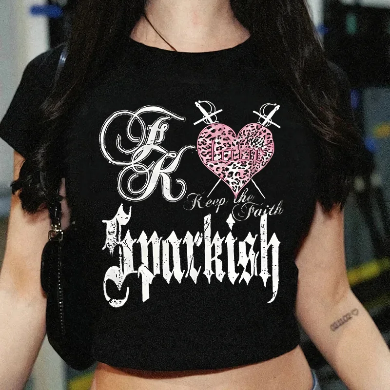

Для женщин Эстетическая одежда Harajuku Kpop Kawaii Emo Trashy Y2k 2000-х Топы Аниме Девушка Женские футболки 90-х годов Одежда Винтажный топ