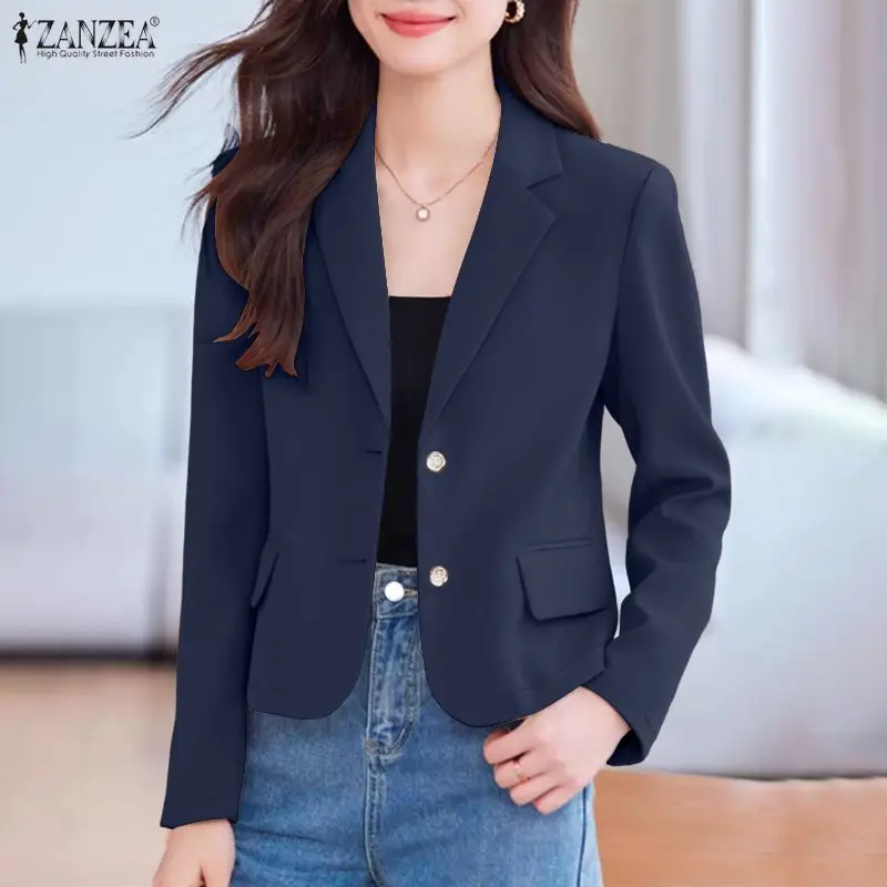 ZANZEA Elegant Office Wear Jackets Women Lapel Neck Long Sleeve Button Up Formal Blazer Autumn Lightweight Coats Woman Clothes