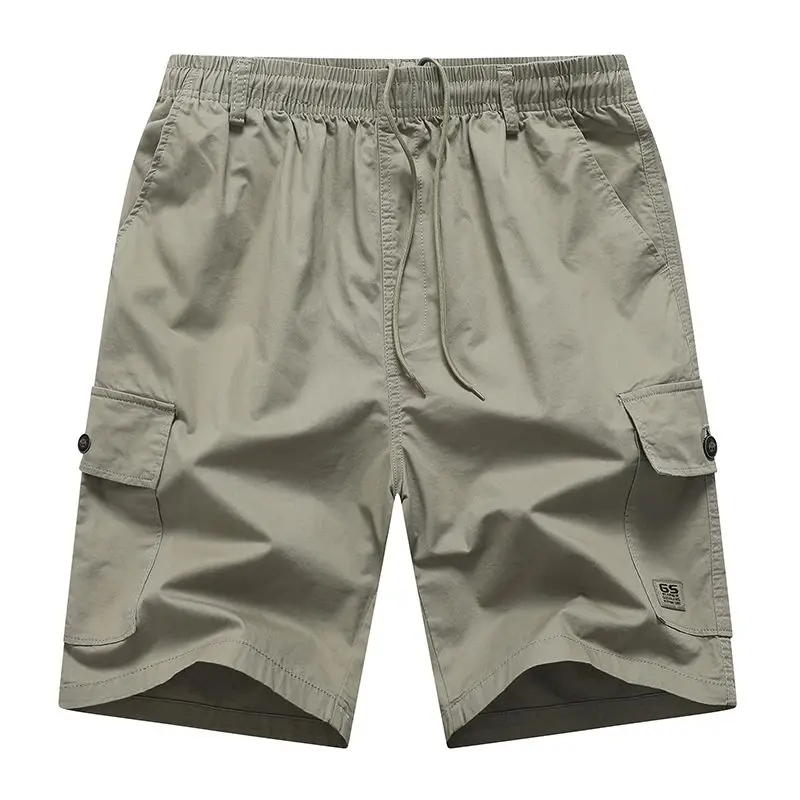 Pure Cotton Half Pants Summer Loose Men's Shorts High Waist Casual Large Size Medium Pants Elastic Young Overalls Cargo Shorts