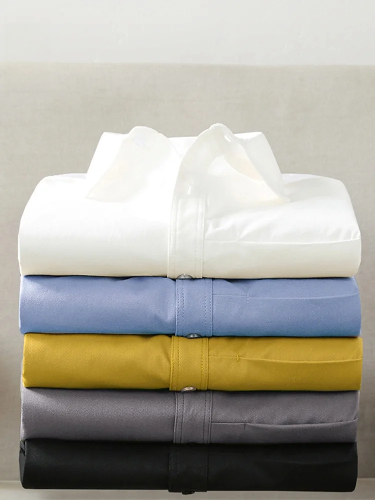 

Easy Care ort Sve Busin irt Men's Summer Polyester Fiber Pure Color Collared Single Button Workwear Trendy Top