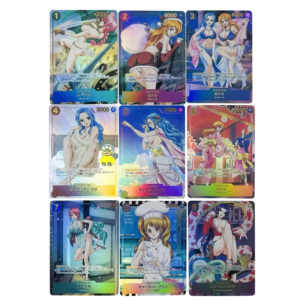 9Pcs/set Diy One Piece Nami Vivi Hancock Collection Cards Hot Stamping Refraction Color Flash Rebecca Classic Anime Cards Gift