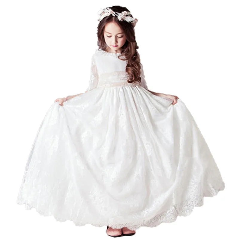 

Роскошное платье для подростков, белые платья с цветочным узором для девочек на свадьбу, элегантное детское платье для церемонии, винтажное кружевное длинное платье для первого причастия