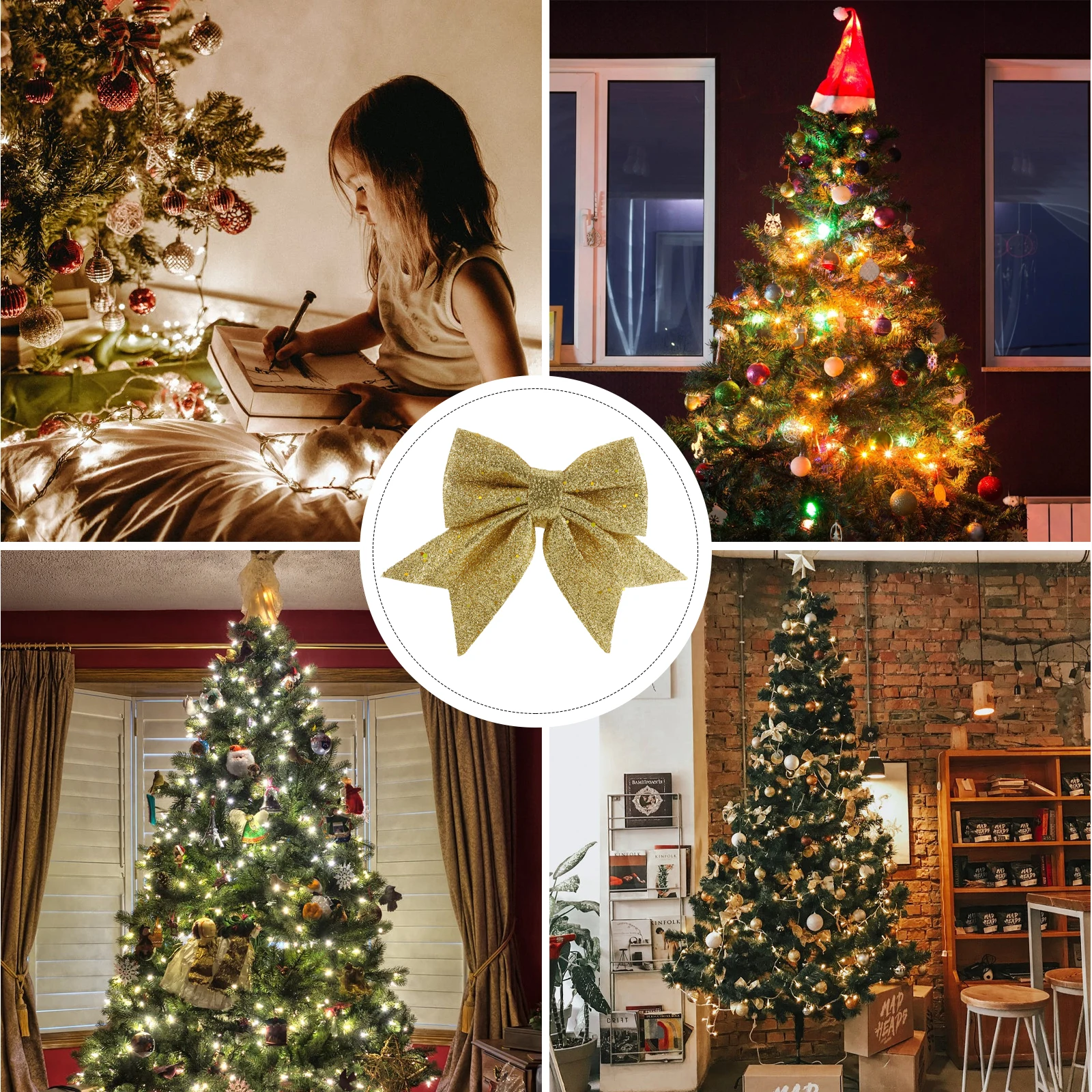 

1pc Bow Decorations Gold Dust Effect Reusable Christmas Tree Small Bows Party naments Wool Material Masquerade