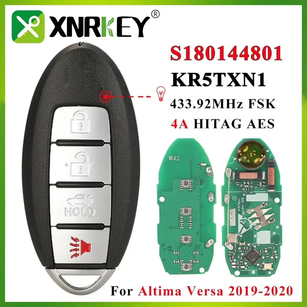 

XNRKEY S180144801 KR5TXN1 Keyless Smart Car Remote Key For Nissan Altima Versa 2019 2020 433MHz 4A Chip Fob 285E3-6CA1A