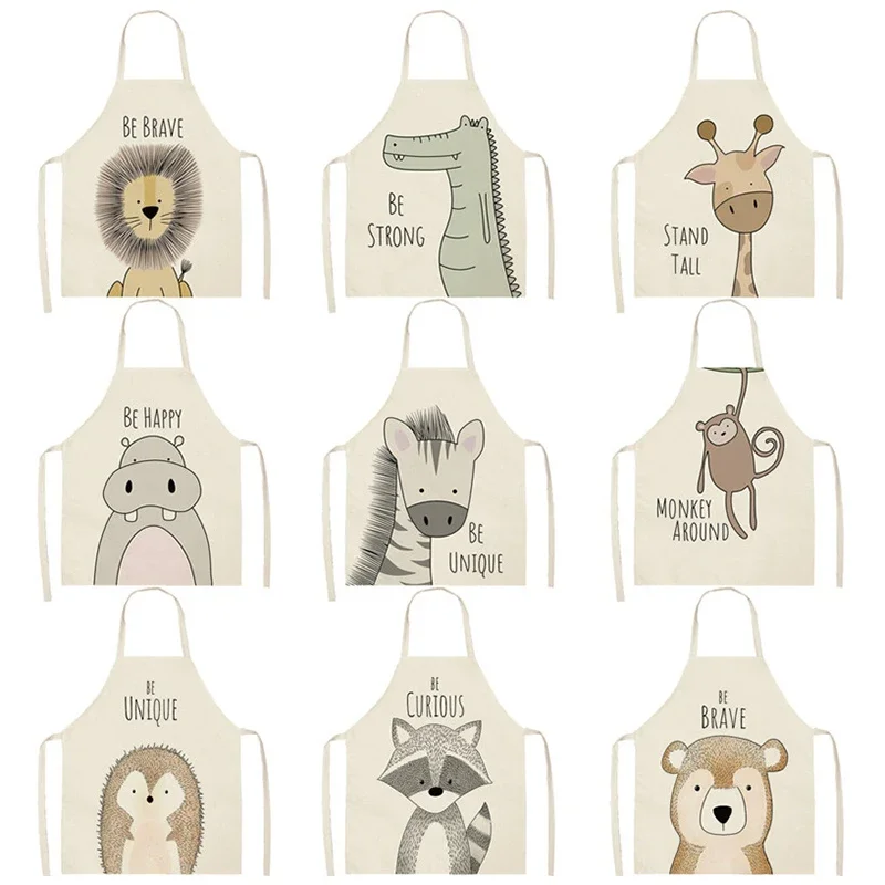 Kitchen Cooking Apron Small Animal Series Bib Lion Elk Fox Adult Sleeveless Children\'s Apron Family Party Parent-child Wear