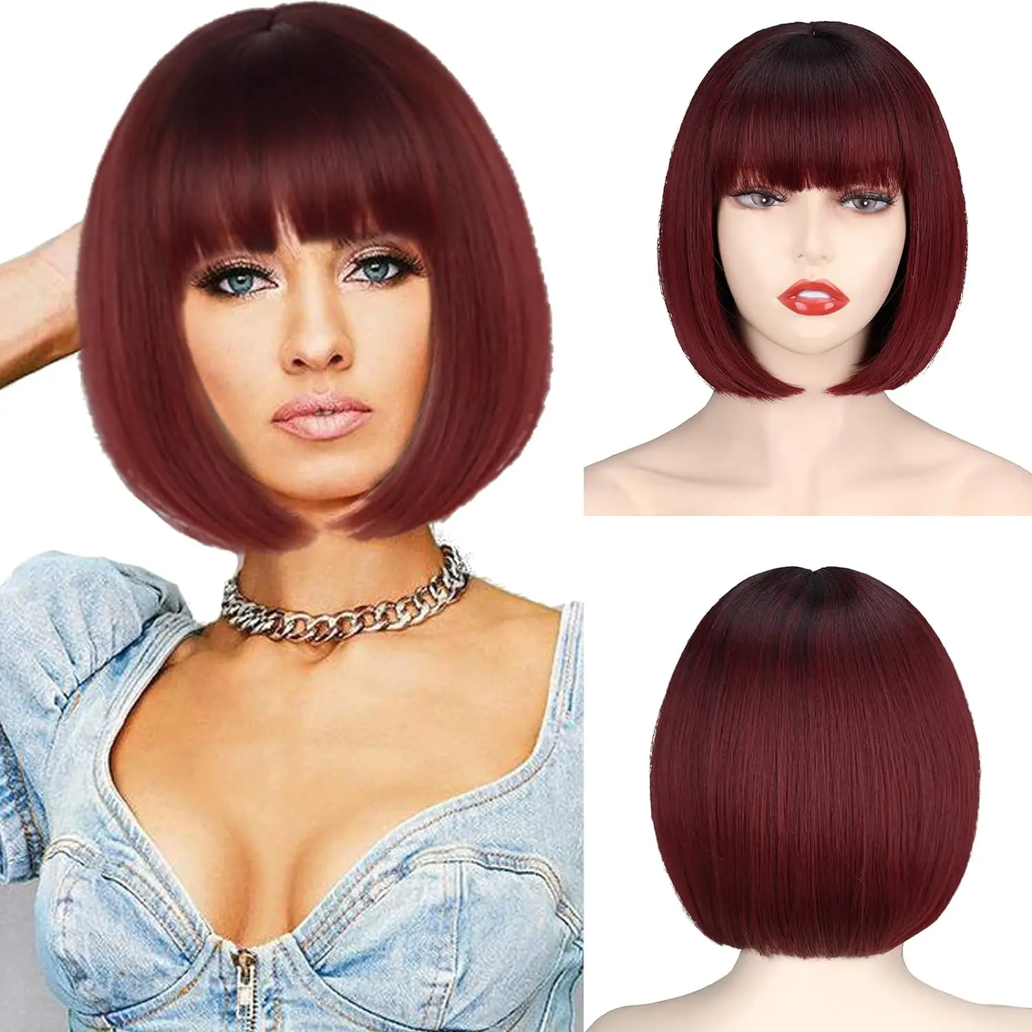 Short Ginger Bob Wig for Women Ginger Bob Wigs with Bangs Straight Ginger Wig Natural Synthetic for Cosplay Party Halloween