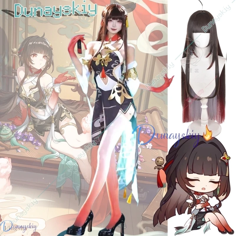 

Honkai Star Rail Lingsha Косплей Костюм Парик Dan Zhu Платье Униформа Головные уборы Xianzhou Luofu Хэллоуин Вечеринка для женщин