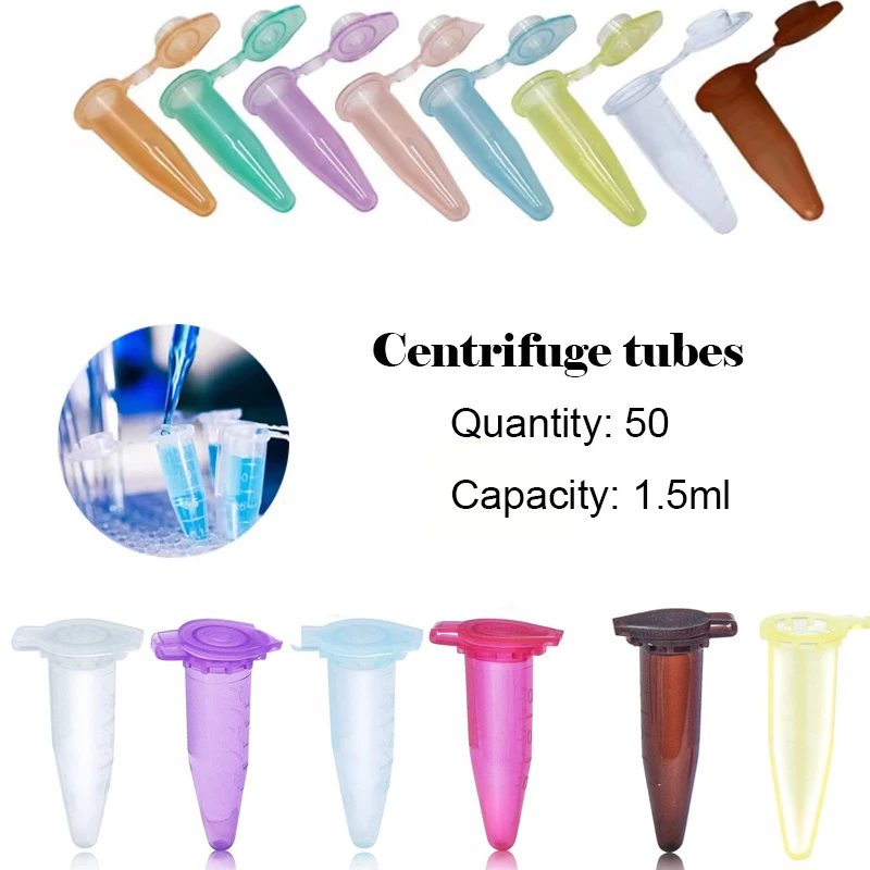 50PCS PCS Microcentrifuge Tube 1.5 ML Snap Cap Color Plastic Test Tube Laboratory Centrifuge Tube with Graduated Tube
