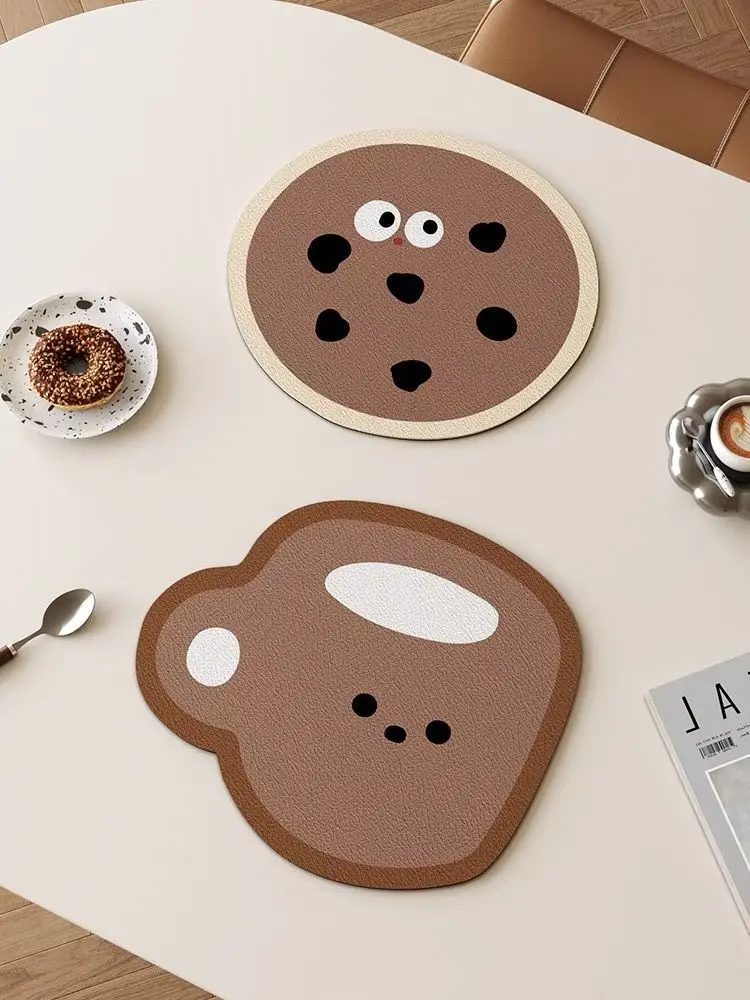 

Cute leather absorbent placemat coaster oil-proof erasable heat insulation non-slip household coffee mouse pad