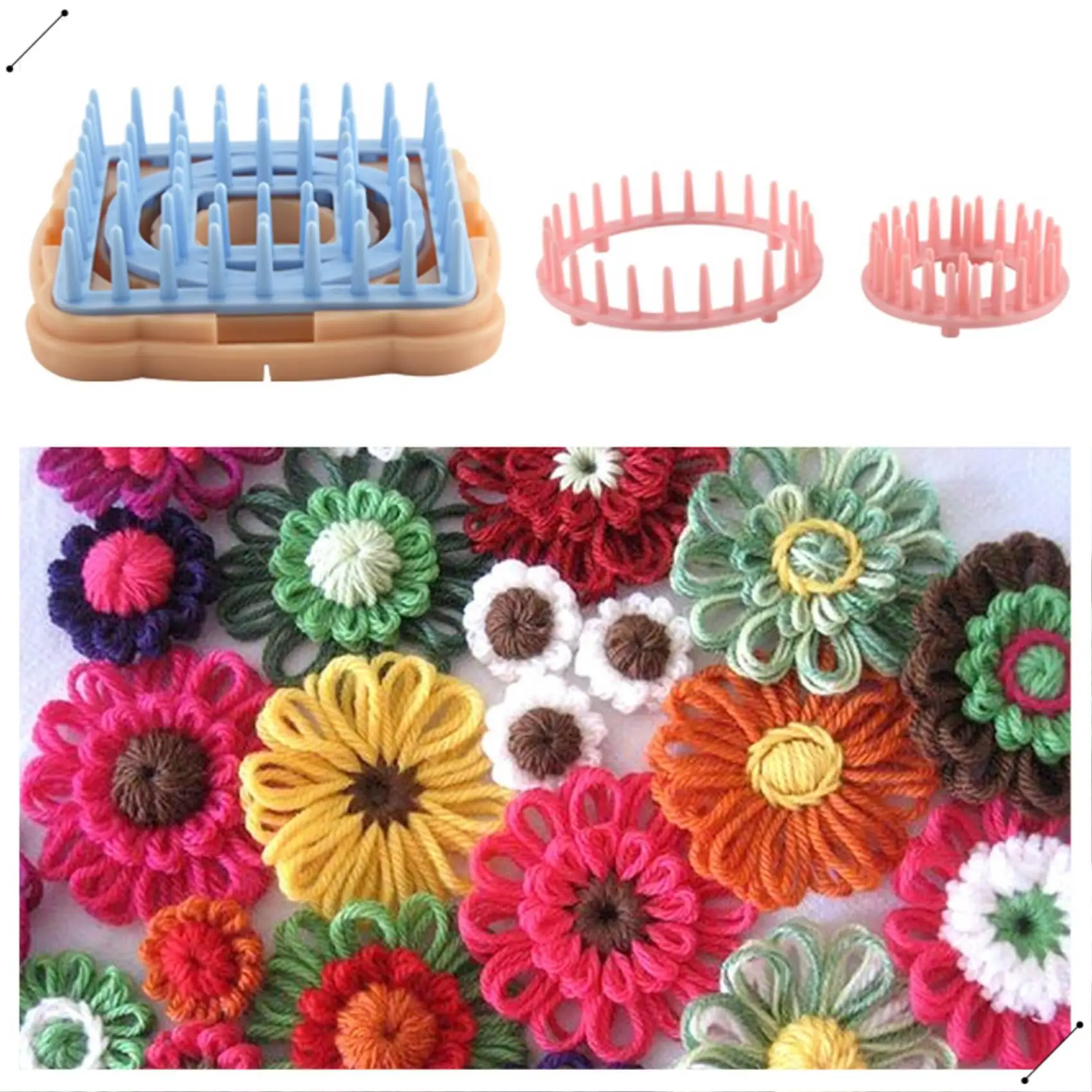 Flower Knitting Machine Kit DIY Wool Flower Machine Loom Tool Set Square Flower Maker With Needle