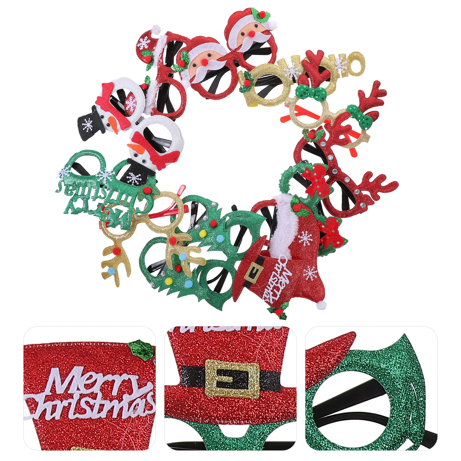 

12pcs Christmas Glasses Frames Plastic Xmas Eyeglasses Party Accessories Holiday Decorations Photo Booth Props Party Favors
