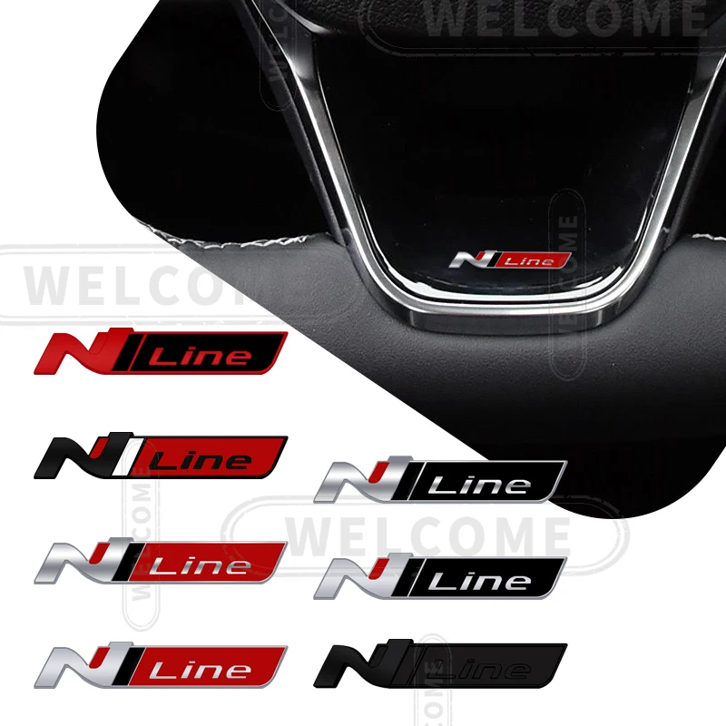 

3D Metal N Line Logo Car Steering wheel Emblem Interior Badge Sticker Decals For Hyundai Elantra I30 Santa Fe Tuscani Tucson NX4