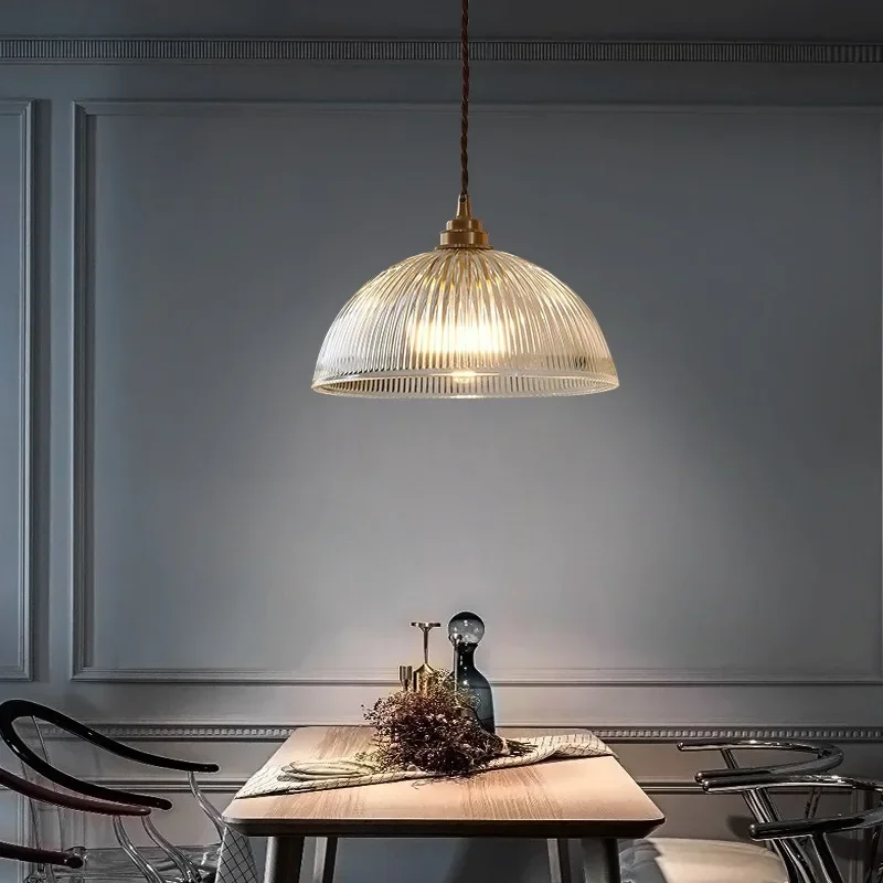 American Retro Rotundity Transparent Glass LED Pendant Light Kitchen Bedroom Living Room Restaurant Eye Protection Hanging Lamps