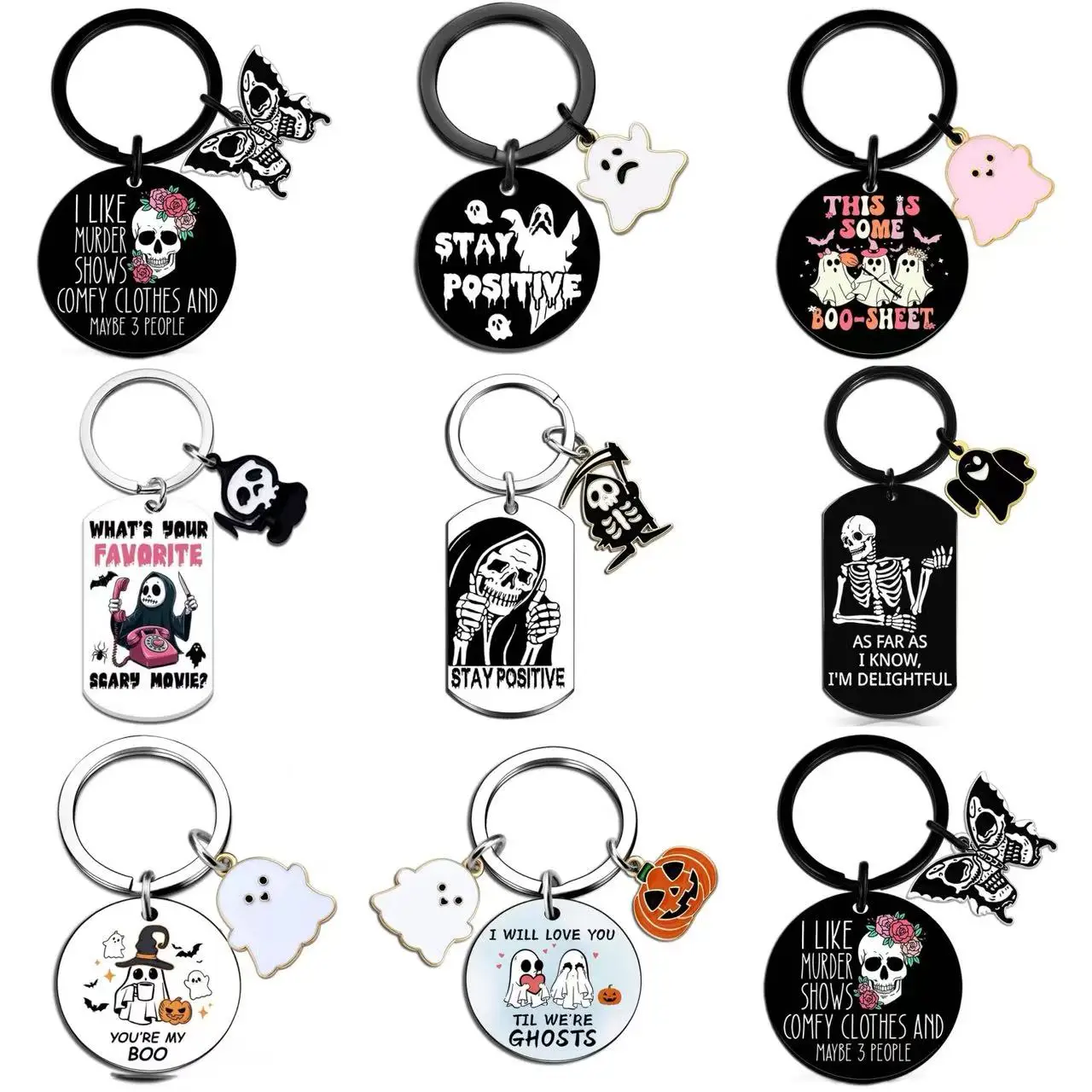 

Популярный Хэллоуин с цветной печатью, брелок из нержавеющей стали, подвеска с рисунком призрака, загадочный подарок, аксессуары с героями мультфильмов