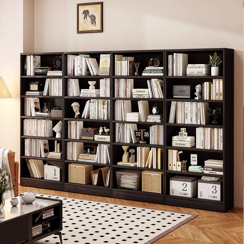#Solid wood bookshelves, multi-layer shelves, floor-to-ceiling open full-wall integrated storage cabinets, combined bookcases