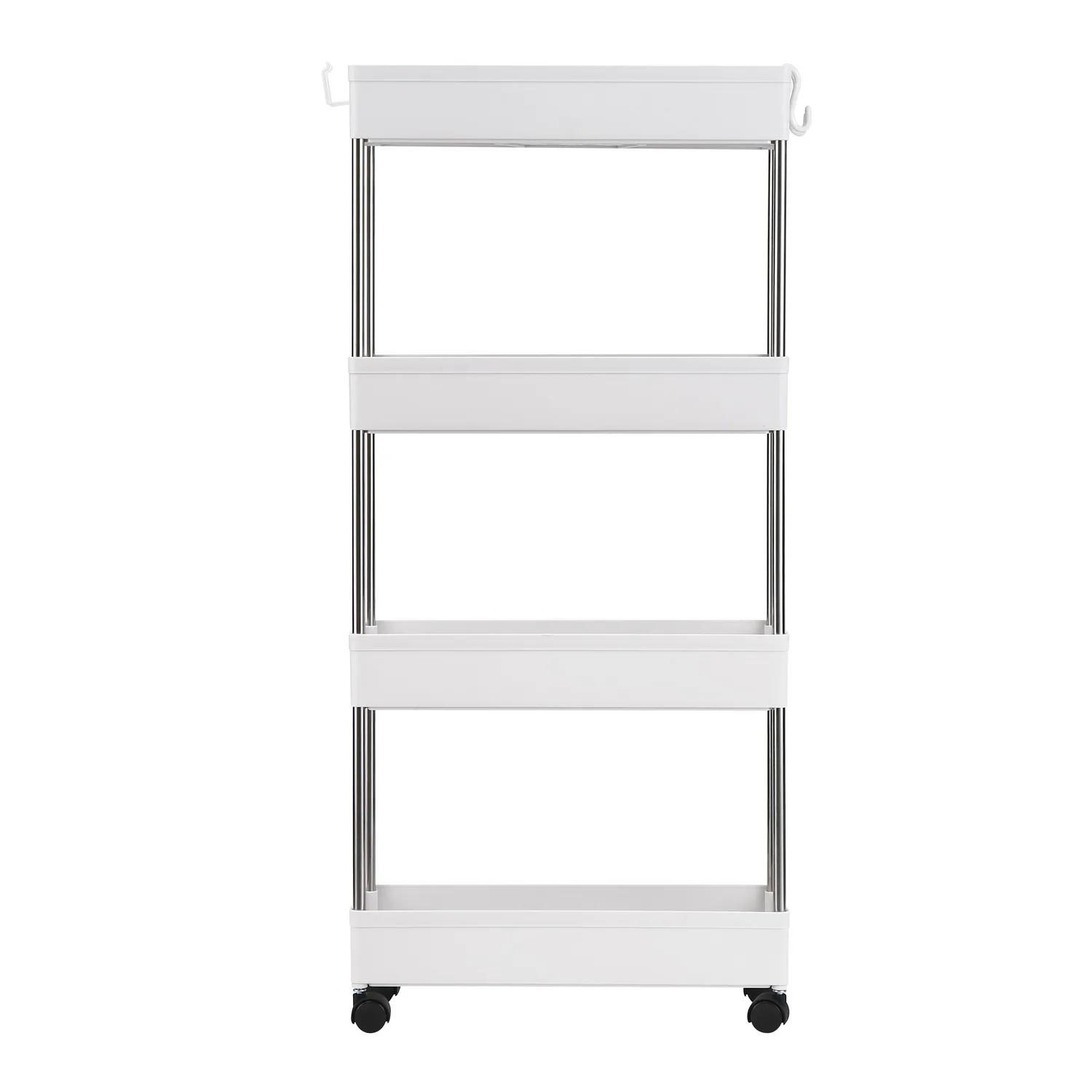 "Carrito móvil ultrafino de 4 capas, multifunción para cocina, baño, lavandería, espacios estrechos. Plástico y SS, blanco.