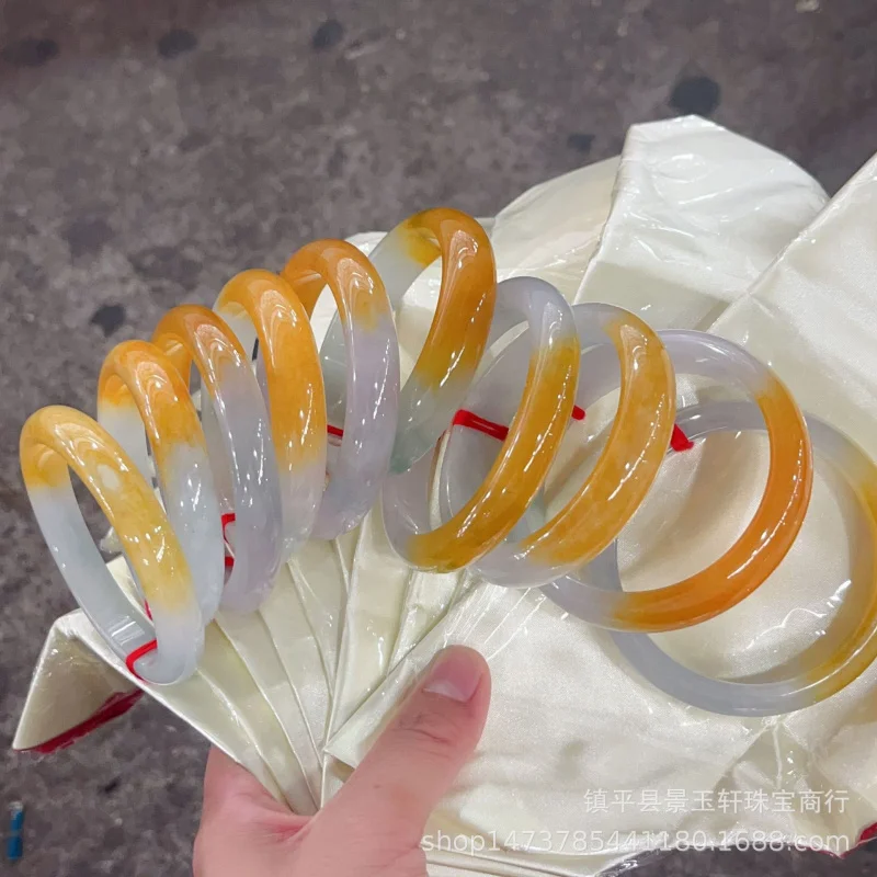 

Myanmar B Grade Color Green Half White Jade Nuo Type Jadeite Bracelet