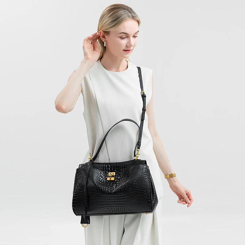 Bolso de mano de gran capacidad con patrón de cocodrilo para mujer, bolso de mano de cuero de alta calidad, bolso cruzado de viaje a la moda, Maletín de negocios