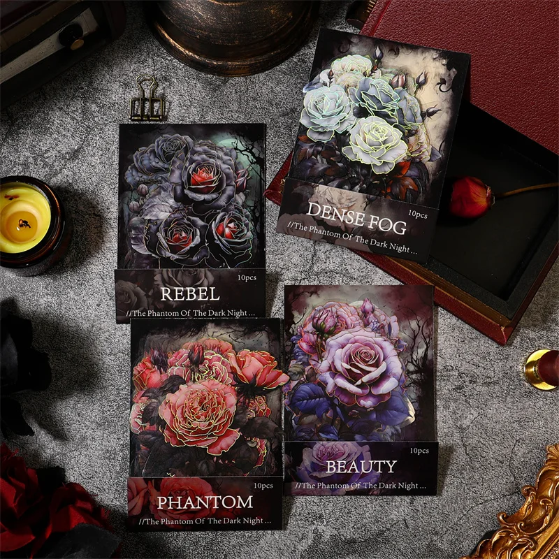 10Sheets PET sticker Phantom Retro Night gothic Rose floral handbook Materials Supplies Background Scrapbook cut 157*98MM