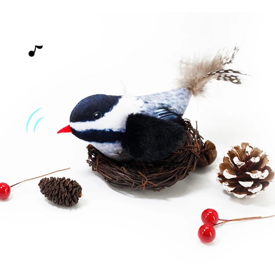 Pet simulation calling bird plush sound hanging cat toy feather bird cat self fun to relieve boredom