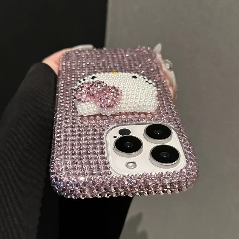 Kawaii Sanrio Hello Kitty DIY telefoonhoesje geschikt voor iPhone 15 1413 16 Pro Max Y2k Flash Diamond all-inclusive transparant hoesje