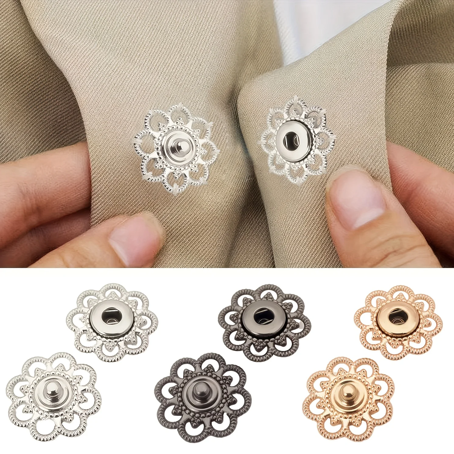 

5 pairs of invisible buttons - hollowed-out petal mother-and-child buttons, invisible hidden buttons, overcoat style buttons