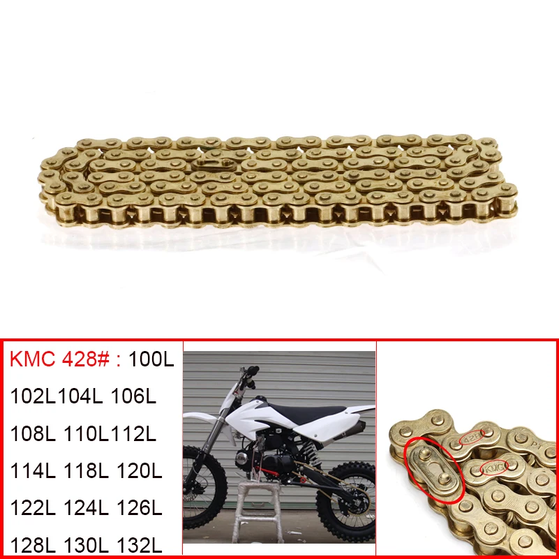 Motorcycle 428 KMC Gold Chain 100L/102/106/108/110L/112L/114L/118L/120L/132L/140L Links for 50cc-150cc ATV Quad Pit Dirt Bike