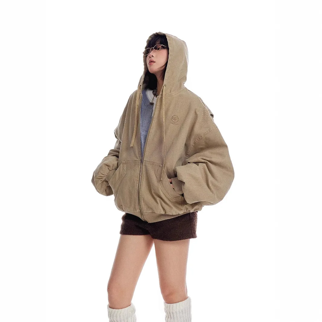 

Unisex Hoodies 2026 Spring Vintage Varsity Jacket Hooded Barn Workwear Trendy Loose Casual Coat