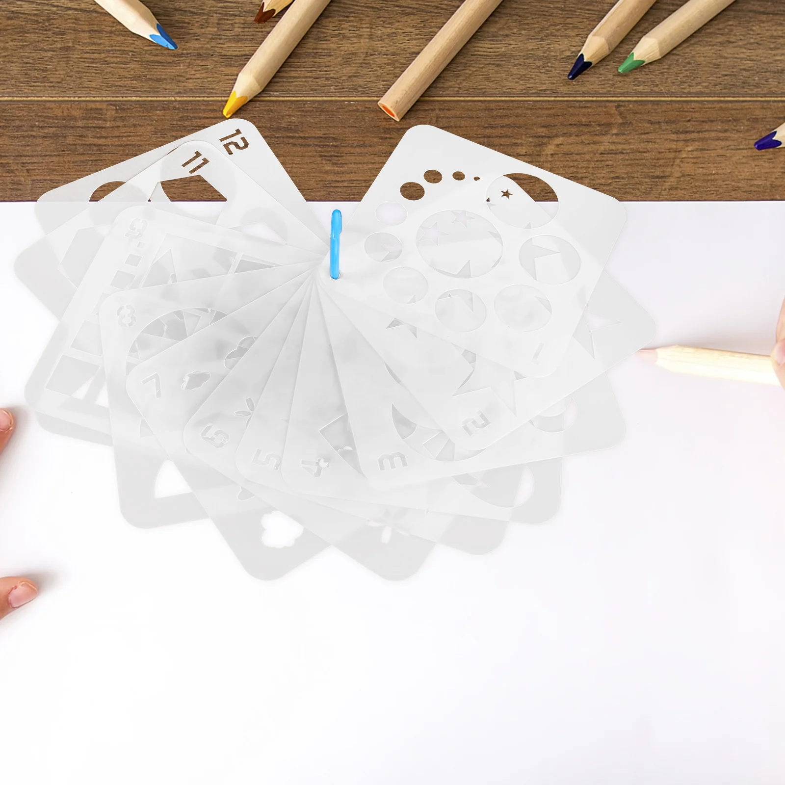 12-teiliges geometrisches Schablonen-Set, kreative Formen, Kunststoff, Blumen-Stern-Zeichnungsvorlagen für DIY-Bastelbedarf, wiederverwendbare Kunst