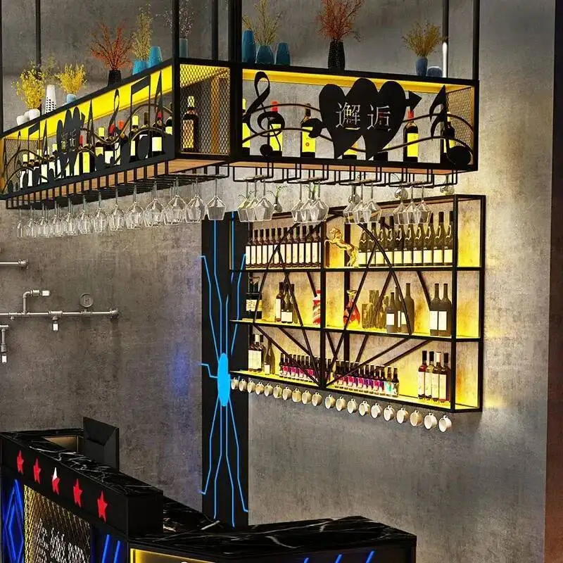 Club Shelf Liquor Wine Cabinets Display Kitchen Hanging Cocktail Holder Wine Rack Inverted Retail Industrial Wijn Kast Furniture