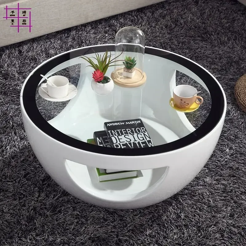 Simple Personality Modern Living Room Negotiation Table and Chair Nordic Small Apartment round Glass Tea Table