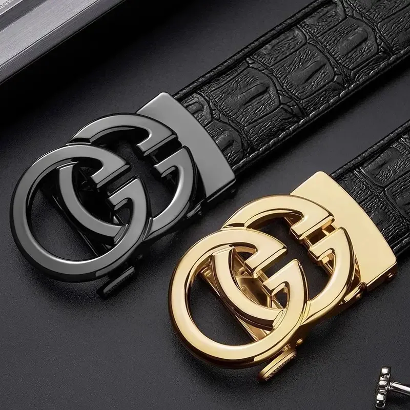 Men belt Genuine Leather Belt Metal Alloy Automatic Buckle Brand Luxury Design Waist Belts for Men Strap Male