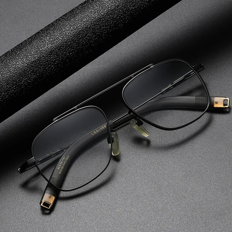 

Ultralight High Quality Pure Titanium Business Eyeglass Frame for Men Double Beam Retro Glass Frame Optical Prescription Glasses