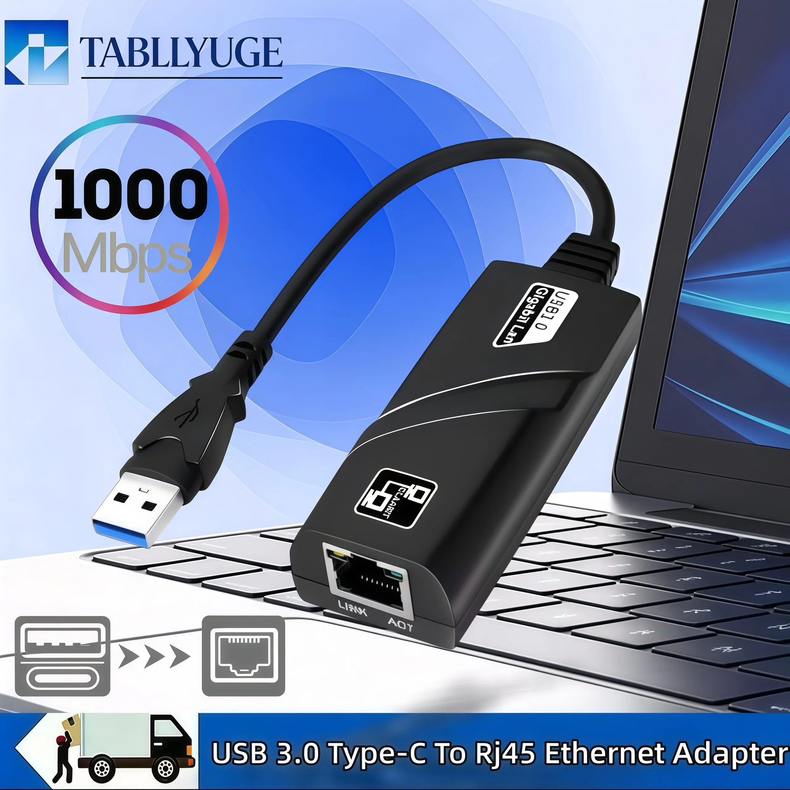 10/100/1000Mbps USB 3.0 Wired Network Card  USB/Type-C to RJ45 LAN Ethernet Adapter for Laptops Desktops TV Boxes Windows