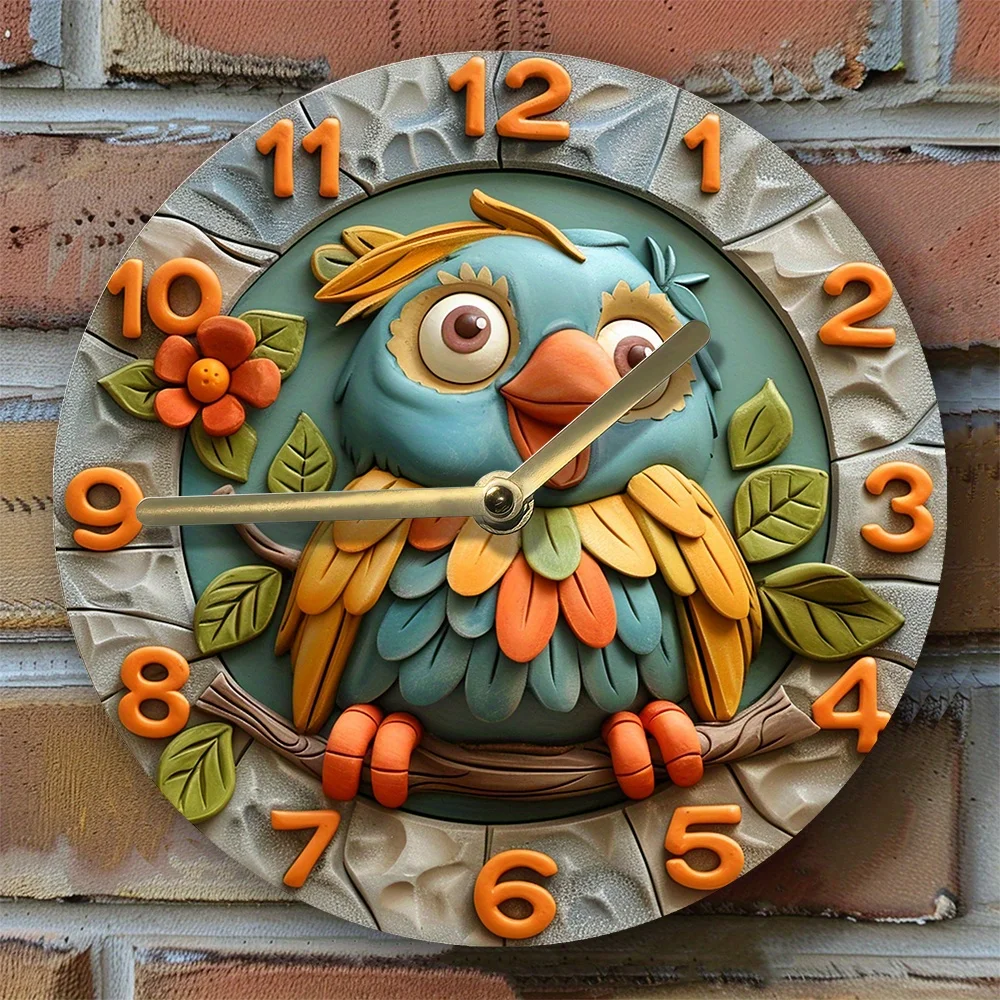 

1pc DIY Silent Wall Clock with 3D Owl Design, Aluminum Metal, Includes Movement Kit - Autumn Robin-Themed Living Room Decor