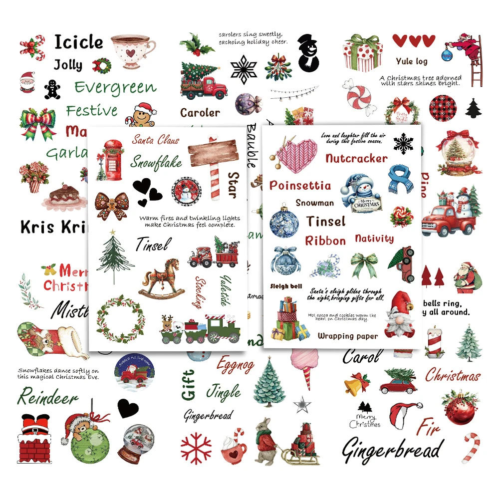 8/16Sheets Christmas Cartoon Sticker Funny Snowman Santa Claus Anime Stickers Christmas Party Decoration Decals Toys Gifts