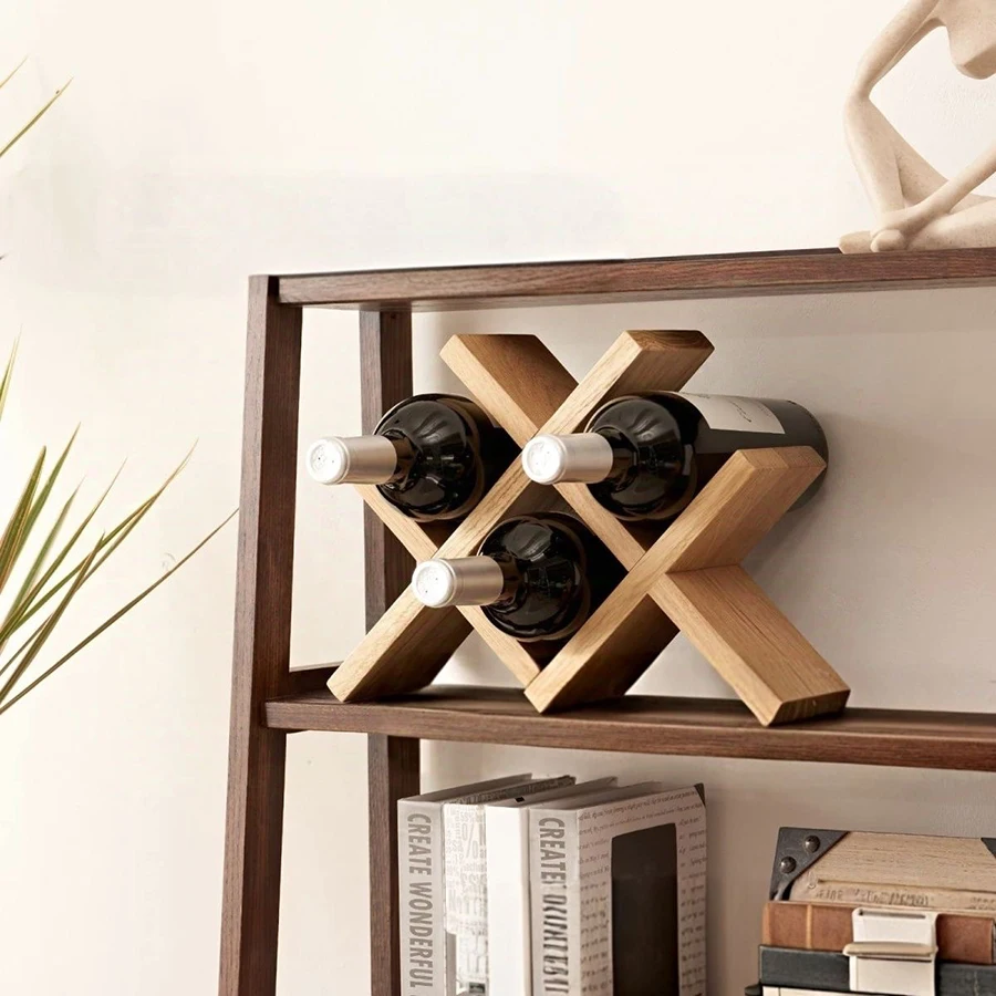 رف النبيذ الخشبي الصلب رف عرض النبيذ الخشبي/الوقوف ورف تخزين النبيذ على سطح الطاولة للمنزل بار قبو المطبخ الطابق السفلي #5