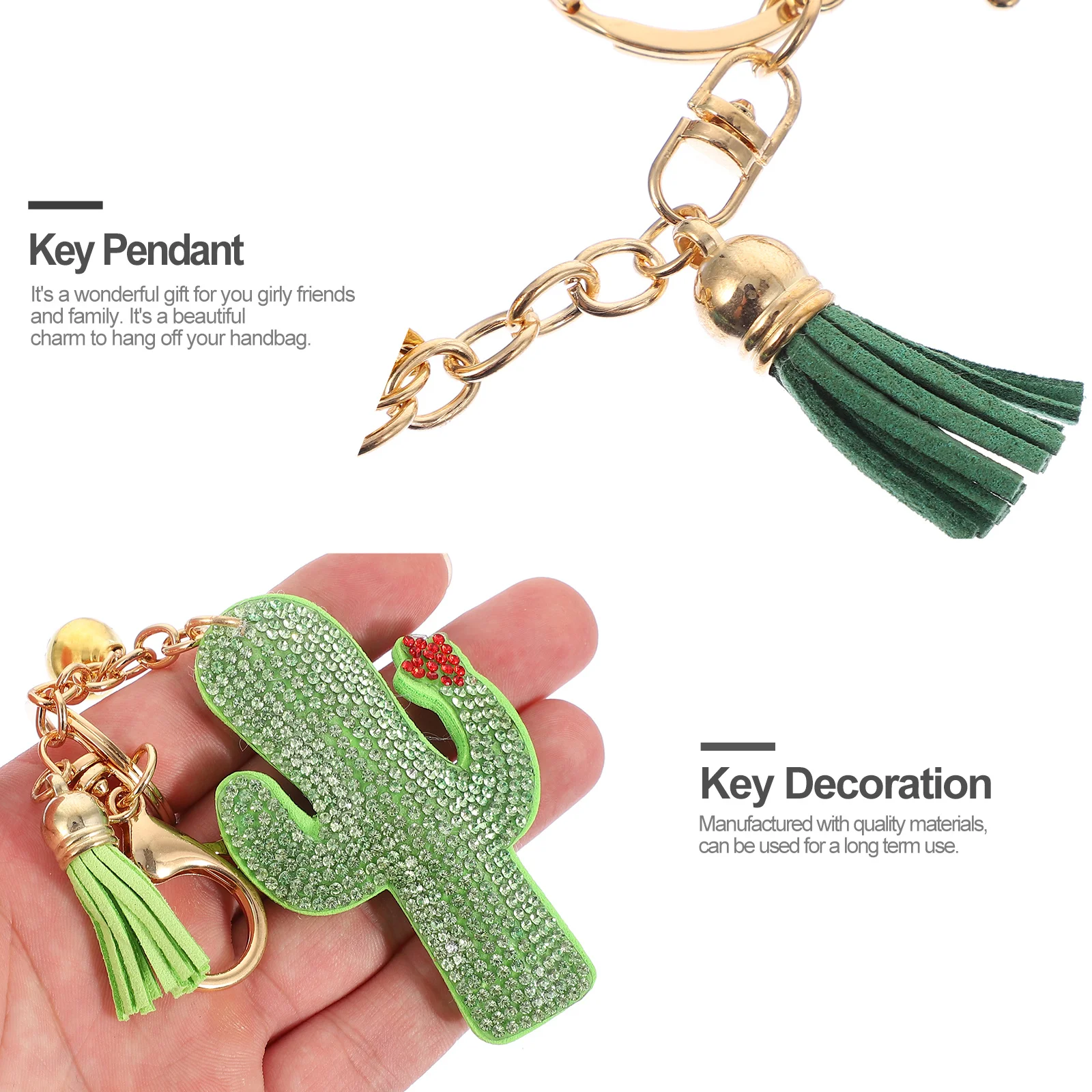 

2Pcs Durable Rhinestone Inlaid Cactus Key Chains Decorative Key Rings Bag Charms Unique Accessories Bag Ornaments