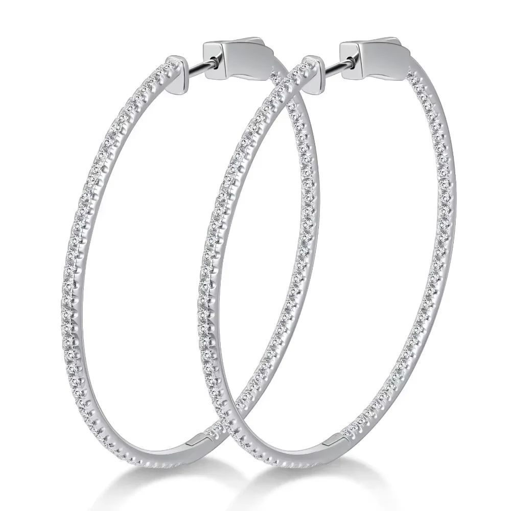M-JAJA 50mm Full Moissanite Hoop Earrings 925 Sterling Silver for Women D Color VVS1 Lab Diamond Stud Earrings Wedding Jewelry