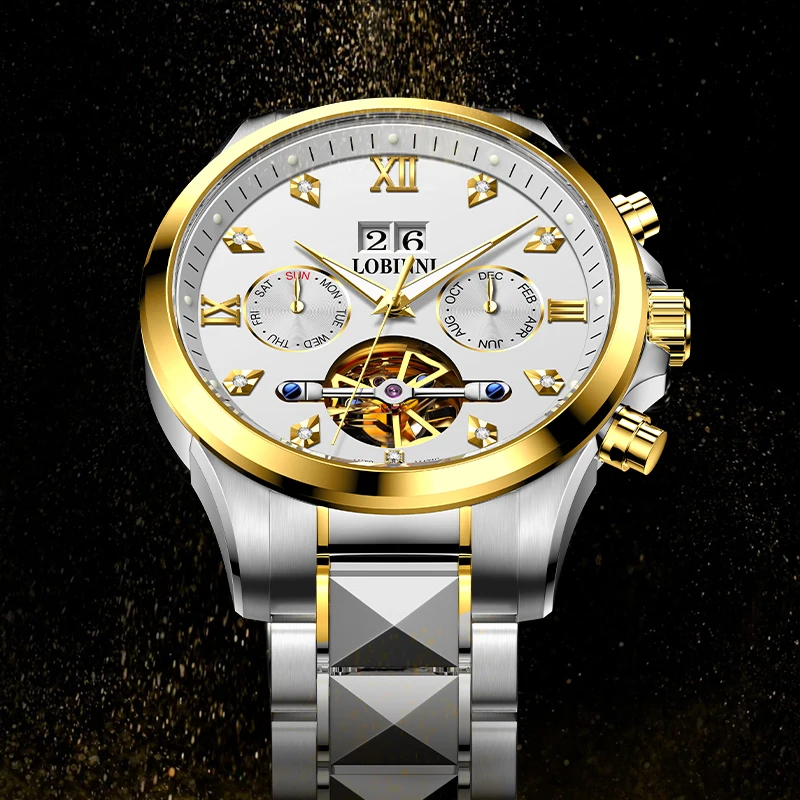 LOBINNI New Men's 50m Waterproof Top Brand Business 42mm Automatic Watch With Stainless Steel Band